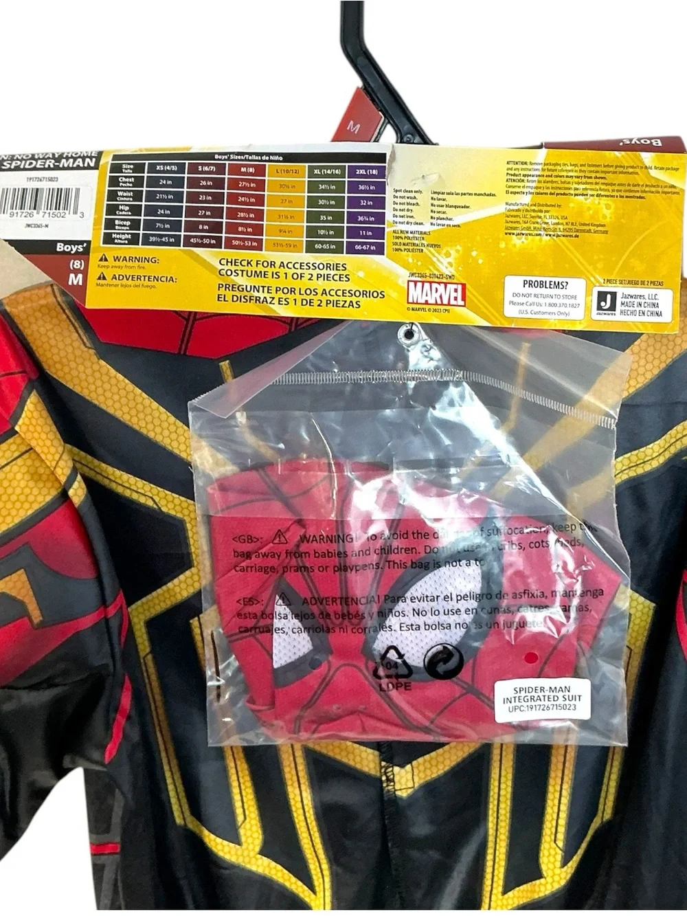 Spiderman Costume Jumpsuit With Fabric Mask NEW Halloween Set Kids Boys Medium 8